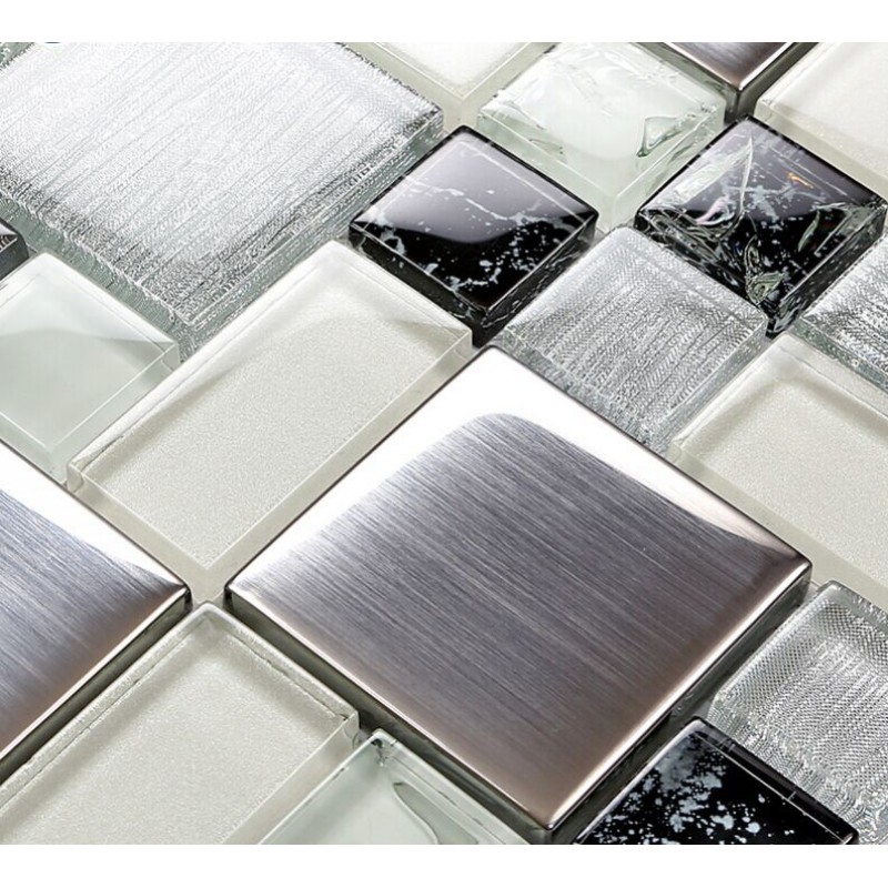 silver glass tile backsplash