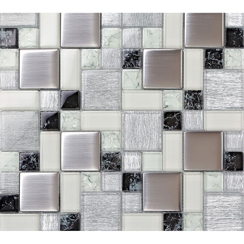 Crystal glass tile backsplash satin patterns silver plated glass ...