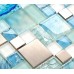 Blue glass mosaic sheets stainless steel backsplash crackle crystal glass tiles for kitchen and bathroom metal mosaic wall tiles MGMH10