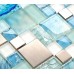 Blue glass mosaic sheets stainless steel backsplash crackle crystal glass tiles for kitchen and bathroom metal mosaic wall tiles MGMH10