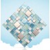 Blue glass mosaic sheets stainless steel backsplash crackle crystal glass tiles for kitchen and bathroom metal mosaic wall tiles MGMH10