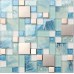 Blue glass mosaic sheets stainless steel backsplash crackle crystal glass tiles for kitchen and bathroom metal mosaic wall tiles MGMH10