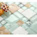 Glass and Stone Mosaic Tile, Beach Style Green Lake & White, Sandy Resin Inner Pearl Shell & Conch