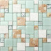 Glass and Stone Mosaic Tile, Beach Style Green Lake & White, Sandy Resin Inner Pearl Shell & Conch