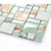 Glass and Stone Mosaic Tile, Beach Style Green Lake & White, Sandy Resin Inner Pearl Shell & Conch