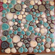 Glazed porcelain tiles pebble tile green and brown shower wall and floor tiles design heart-shaped ceramic pebbles mosaic
