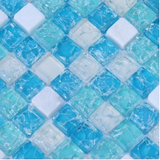 Cream stone and glass tile backsplash for kitchen and bathroom crackle blue sea crystal glass mosaic tiles sheet cheap wall tiles SGY001