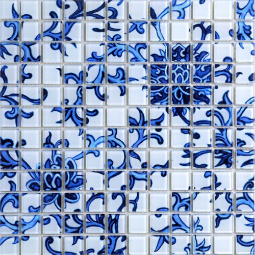 Crystal Glass Mosaic blue and white Tile Backsplash Kitchen pattern Bathroom Wall Tiles Mirror Tiles puzzle Mosaic Glass SM111