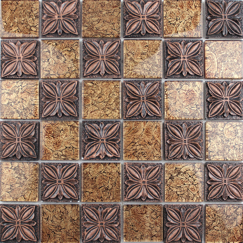 Glass mosaic tile sheets embossed patterns resin T1265 brick tile