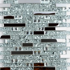 Crystal glass and metal backsplash tiles for kitchen and bathroom silver stainless steel tile bath mosaic glass diamond patterns for showers MGS052