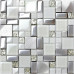 Silver metal and glass tile backsplash ideas bathroom brushed stainless steel sheet plated crystal glass mosaic kitchen wall tiles MGTY63