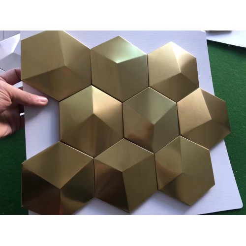 Gold Metal Mosaic Tile Stainless Steel Tile pyramid patterns Kitchen Backsplash Wall brick Tiles Metal mirror Wall designs XGMT002