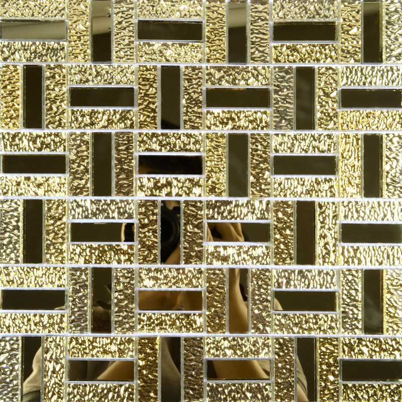 Gold glass mirror tile backsplash bathroom mirrored mosaic