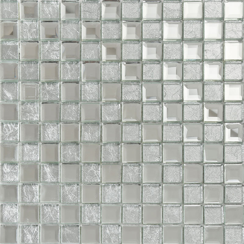 Silver Mirror Glass Diamond Crystal, Glass Tile Bathroom Wall