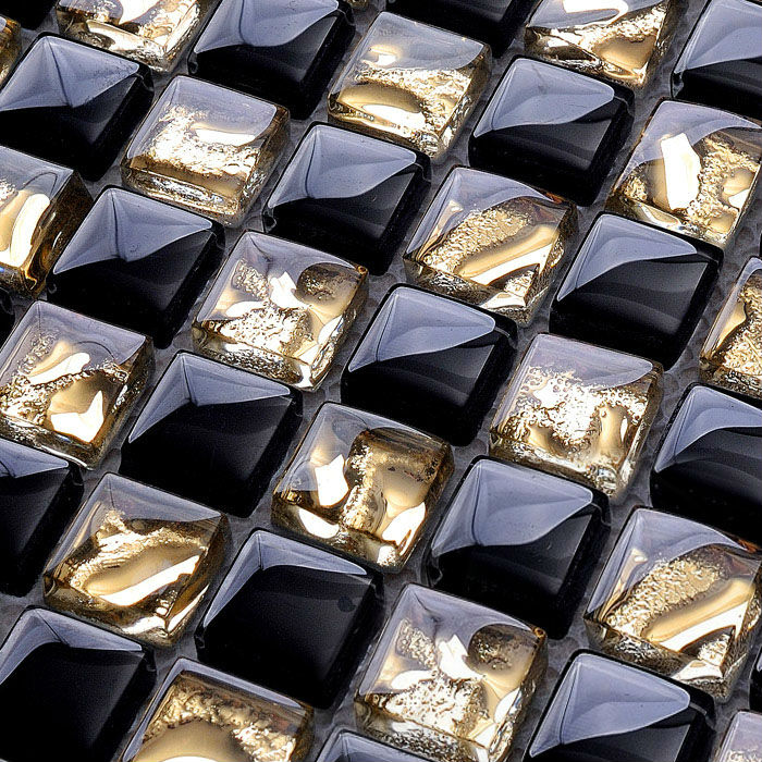 Crystal Glass Mosaic Tile Backsplash Gold & Black Blend Random Plating