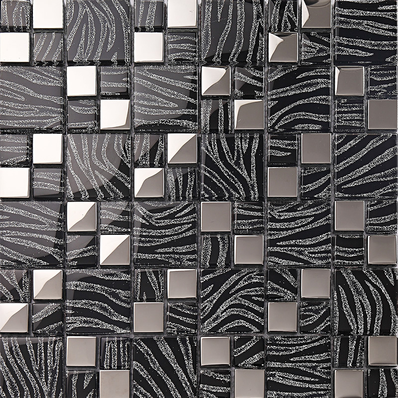 Silver With Black Crystal Glass Mosaic Tiles Plated Kitchen Wall Design Tile Backsplashes - Black Wall Tiles Design