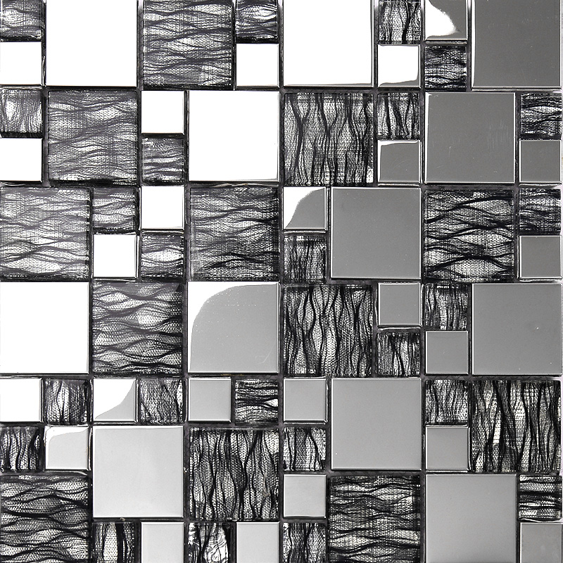 black art hand painted design glass mosaic tile silver metal coating glass  tile washroom kitchen room