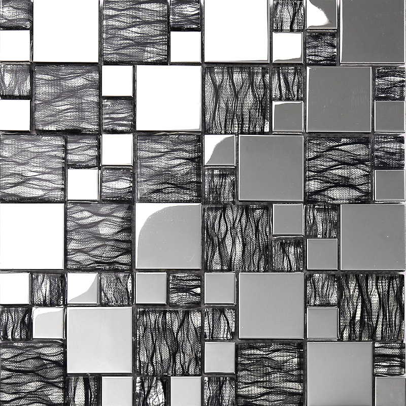 silver with black crystal glass mosaic tiles silver plated glass tiles  kitchen wall design tile backsplashes